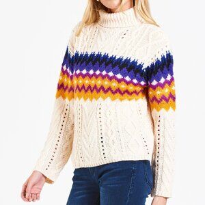 DEAR JOHN Mabel Novelty Sweater Women's SZ X-Small Mock Neck Wool Cable Knit